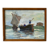 Oil on canvas under glass “Venetian lagoon fisherman”