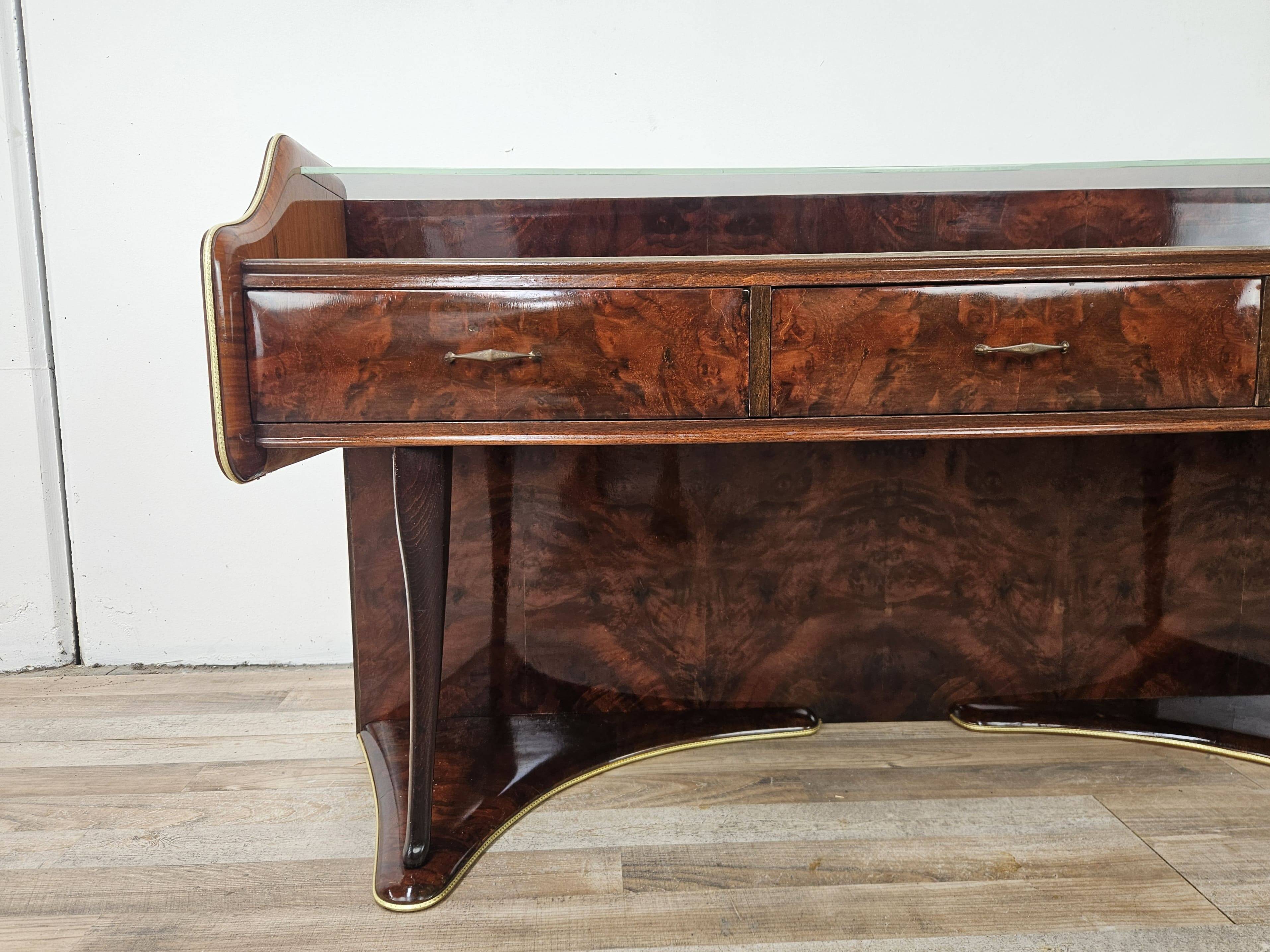 Burl wood dressing table with double glass shelf