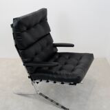 Fauteuil belge mid-century chrome et cuir