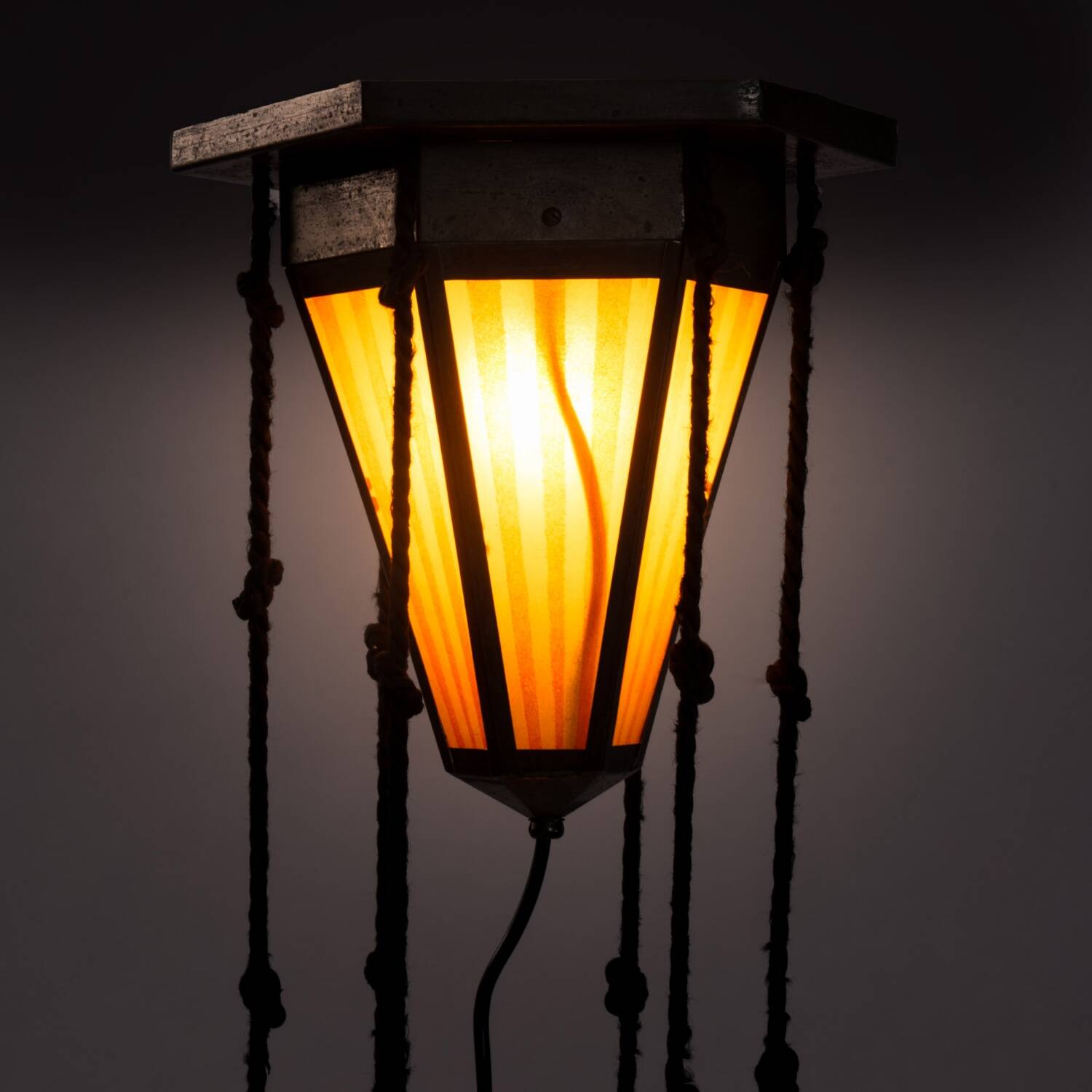 Art Deco Amsterdam school painted glass chandelier, the netherlands, 1930s