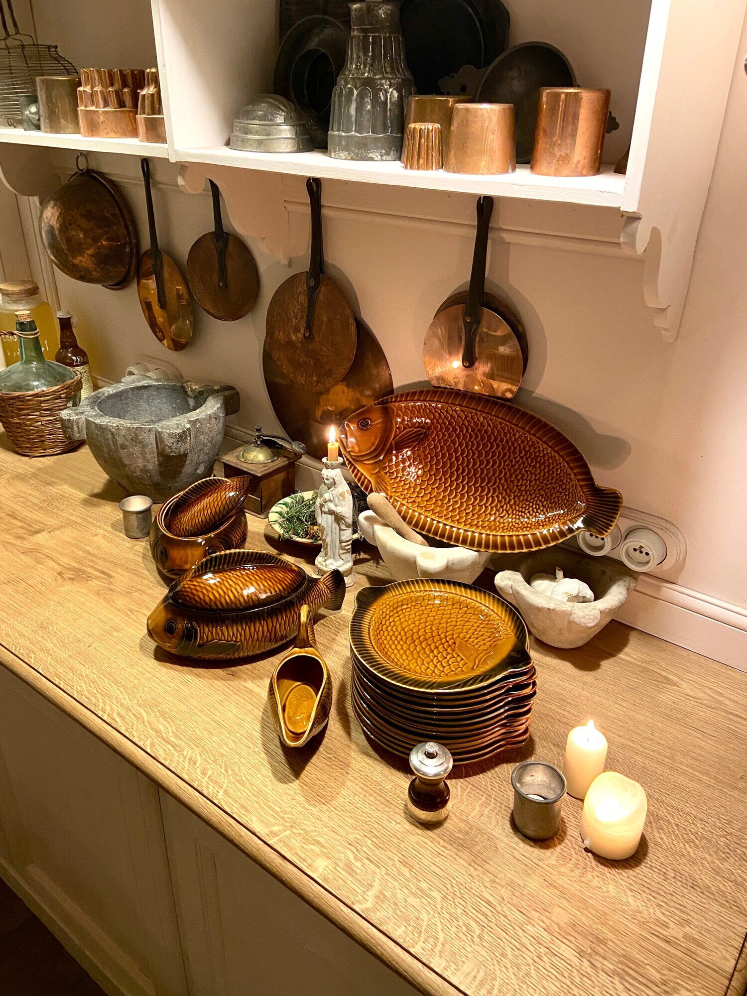 Sarreguemines fish dish in ochre glazed earthenware