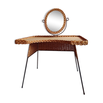 Vintage rattan and metal dressing table