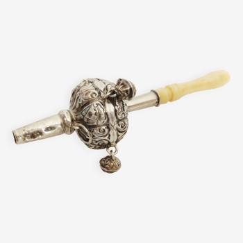 19th century silver whistle rattle