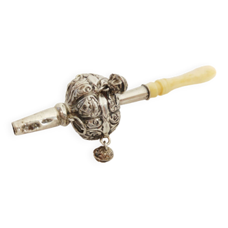 19th century silver whistle rattle