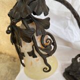 Daum Art Nouveau style lamp in wrought iron, unsigned