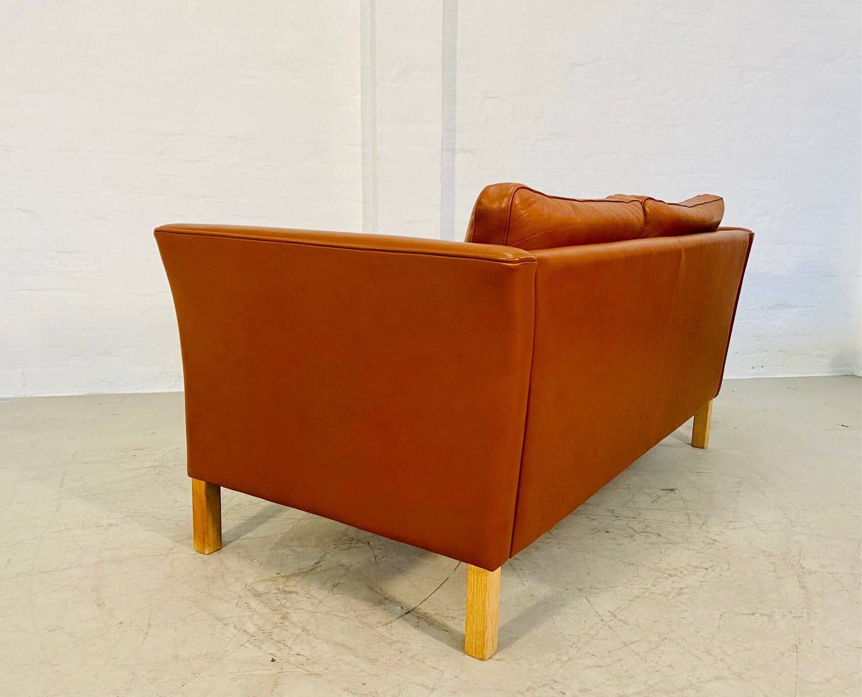 Vintage retro danish mogens hansen 2 person cognac leather sofa