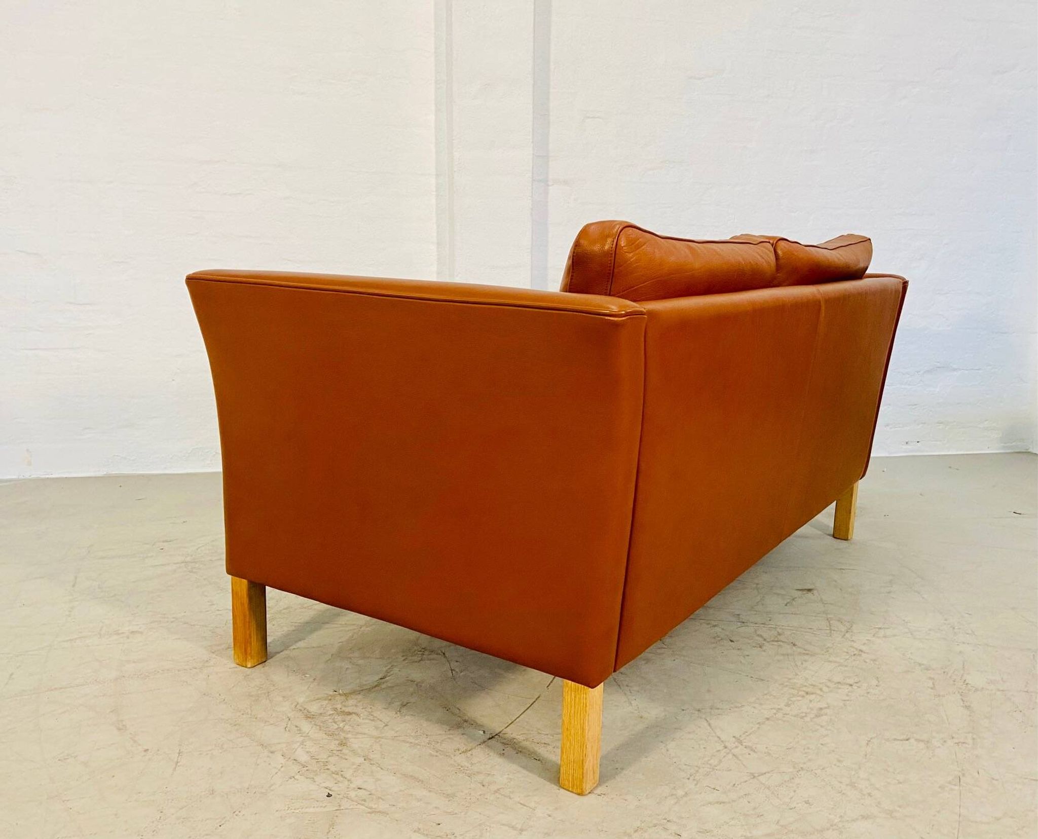 Vintage retro danish mogens hansen 2 person cognac leather sofa