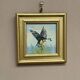 Mid-Century Oil on Panel – “ Birds” by Unknown, Vintage & Framed 11 × 11 cm