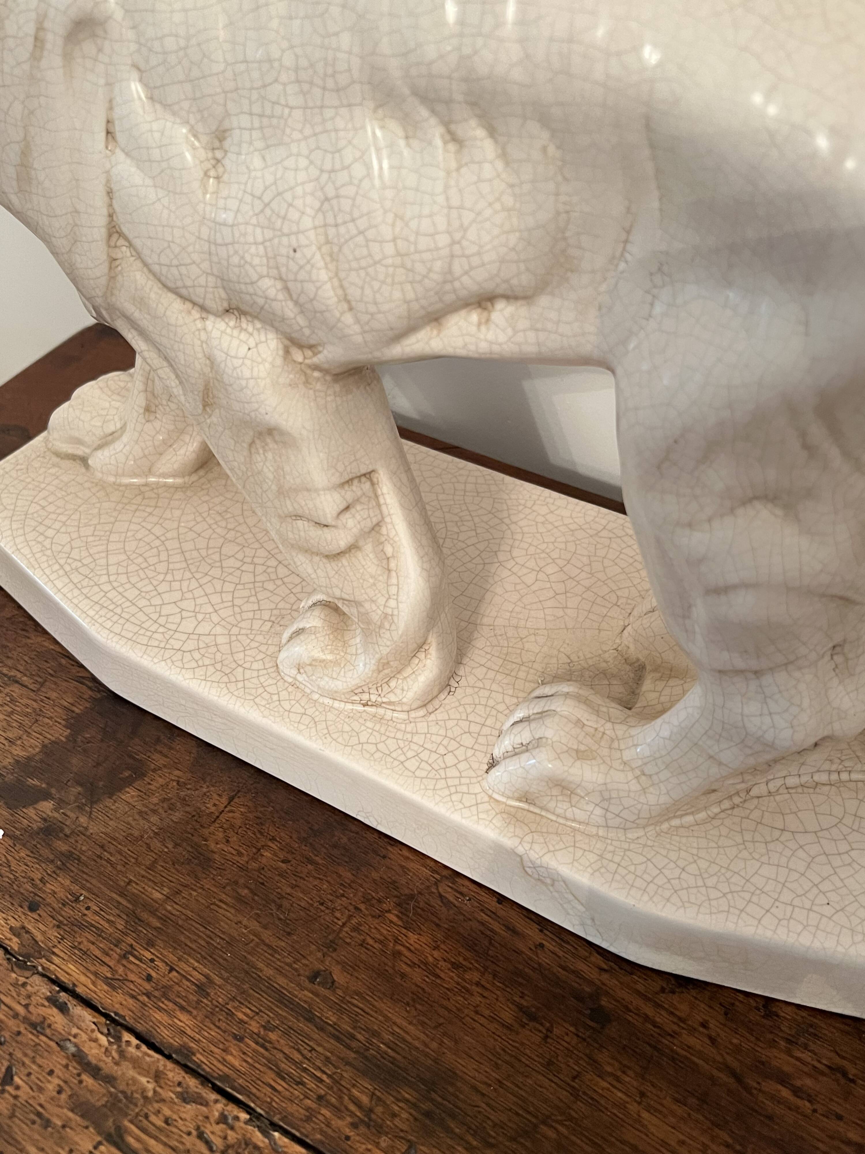 Art Deco Sculpture Walking Tiger - Enamels of La Louvière - circa 1930