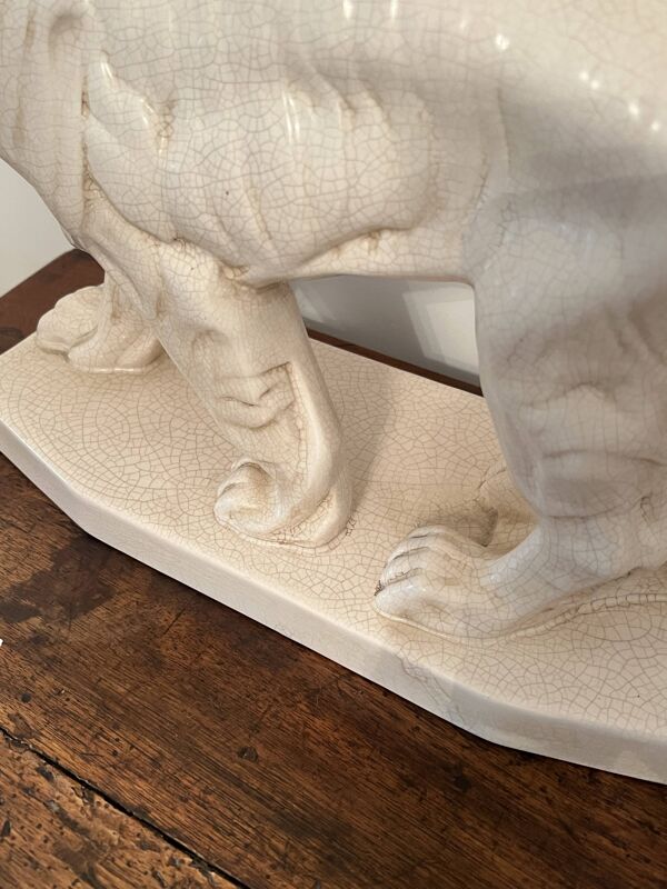 Sculpture Art Déco Tigre marchant - Émaux de La Louvière – vers 1930