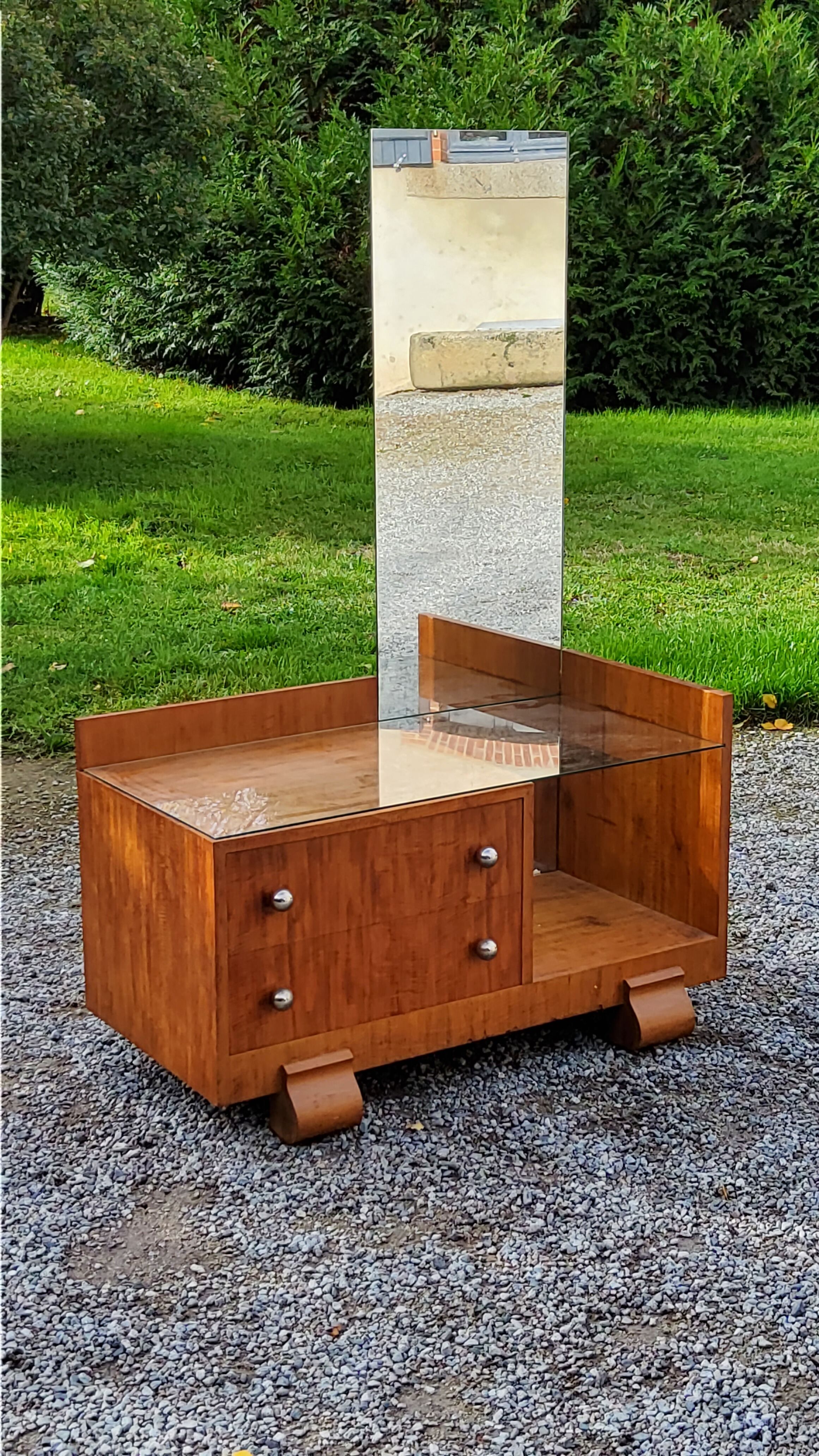 Coiffeuse art déco en acajou blond doré des années 30