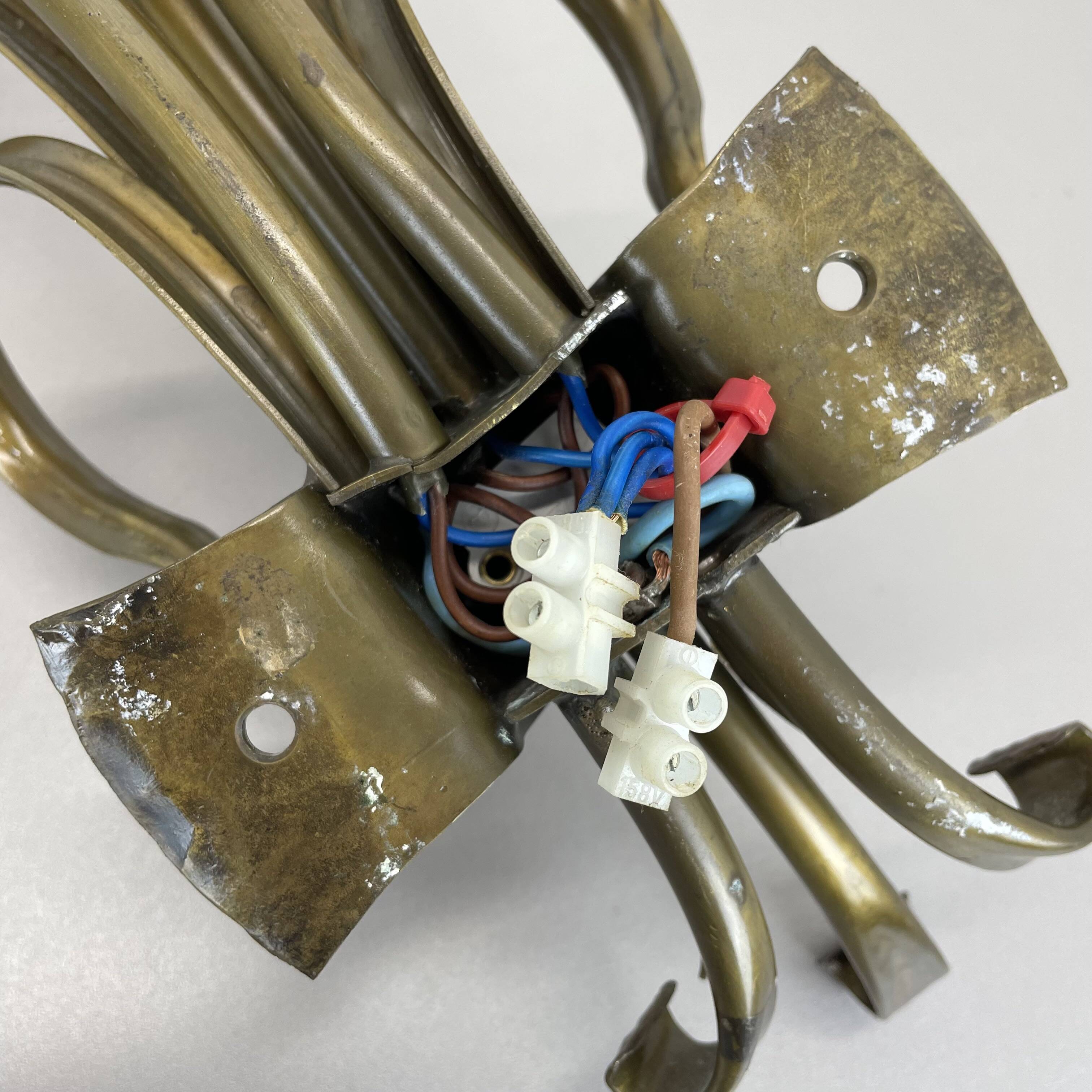 Sculptural 44cm brass  "flower" theatre wall light, italy, 1970s