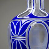 Pair of small crystal vases "overlay" cut with antique blue and white enamel
