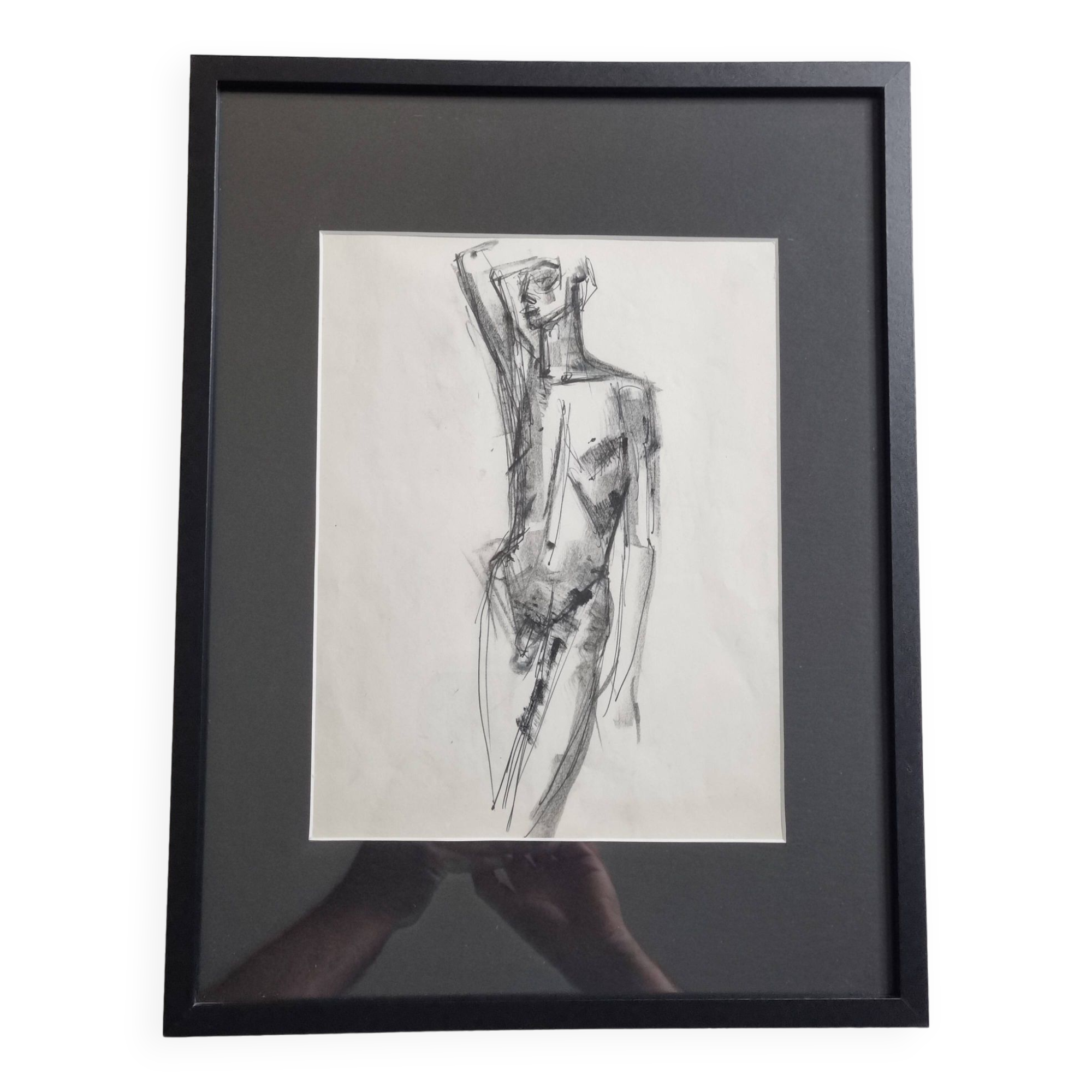 Study of a male nude, original drawing attributed to Maurice De Bus, 1960s, 40 x 30 cm