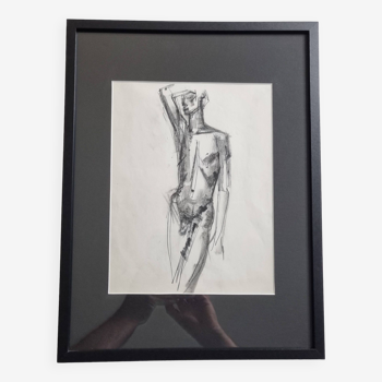 Etude de nu masculin, dessin original attribué à Maurice De Bus, années 60, 40 x 30 cm