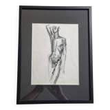 Study of a male nude, original drawing attributed to Maurice De Bus, 1960s, 40 x 30 cm