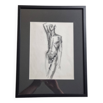 Study of a male nude, original drawing attributed to Maurice De Bus, 1960s, 40 x 30 cm