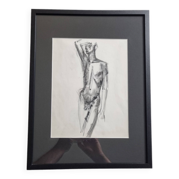 Etude de nu masculin, dessin original attribué à Maurice De Bus, années 60, 40 x 30 cm