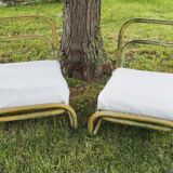 Pair of rattan and fabric armchairs, 1960s