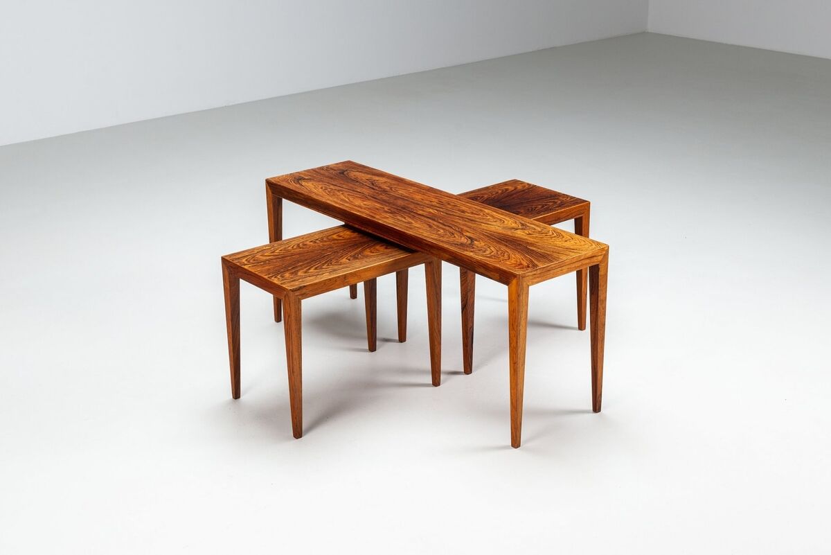 Severin Hansen large set of 3 nesting tables in rosewood Haslev Denmark 1960