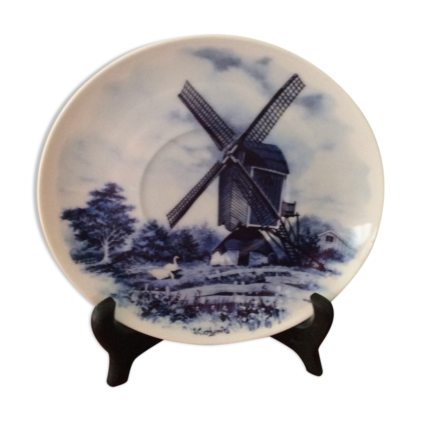 Hand-decorated blue Delft plate vintage