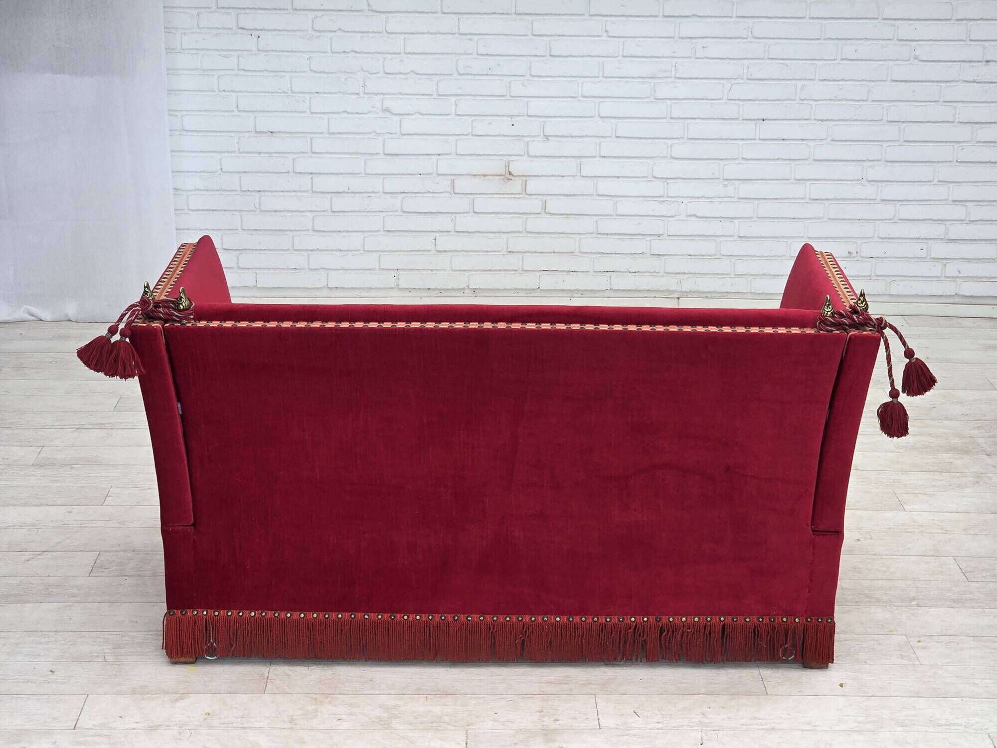 1970s, Danish 2-seater "Spanish" drop arm sofa, furniture velour.