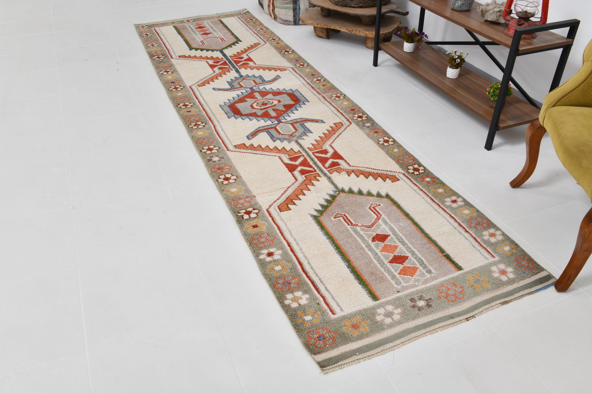 3x11 geometric oushak runner rug,97x348cm