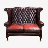 2-seater leather Chesterfield wingback sofa from the 80s