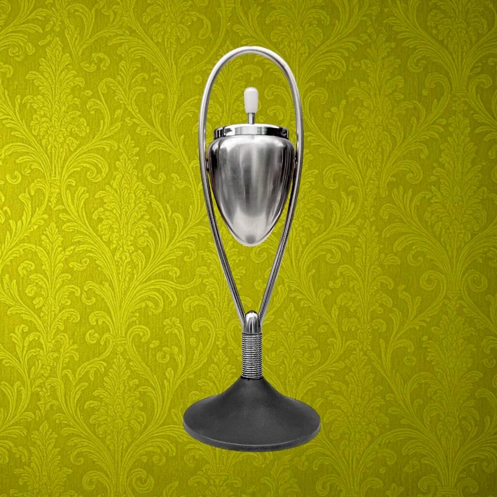 Space Age floor ashtray - chrome steel and cast iron with a rotating system, 1970s Mettawa style.