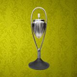 Space Age floor ashtray - chrome steel and cast iron with a rotating system, 1970s Mettawa style.