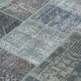 Handwoven turkish contemporary 205 cm x 302 cm grey patchwork carpet