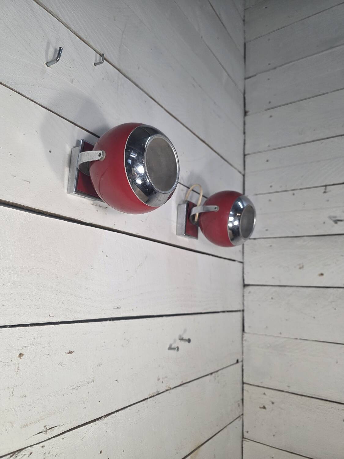 Pair of vintage chrome metal eyeball wall lights from the 70s