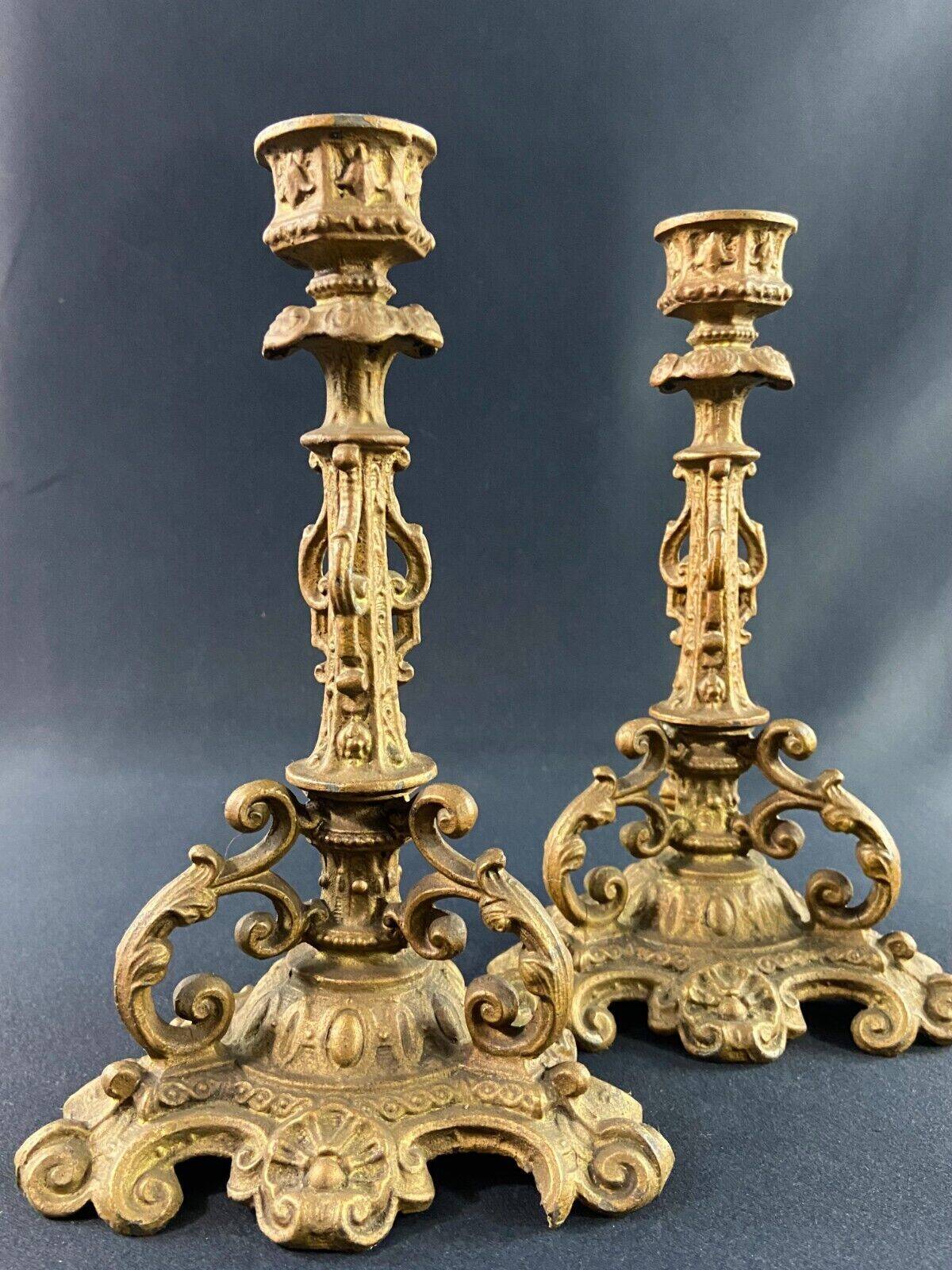 Pair of late 19th century Louis XIII Renaissance style spelter candlesticks