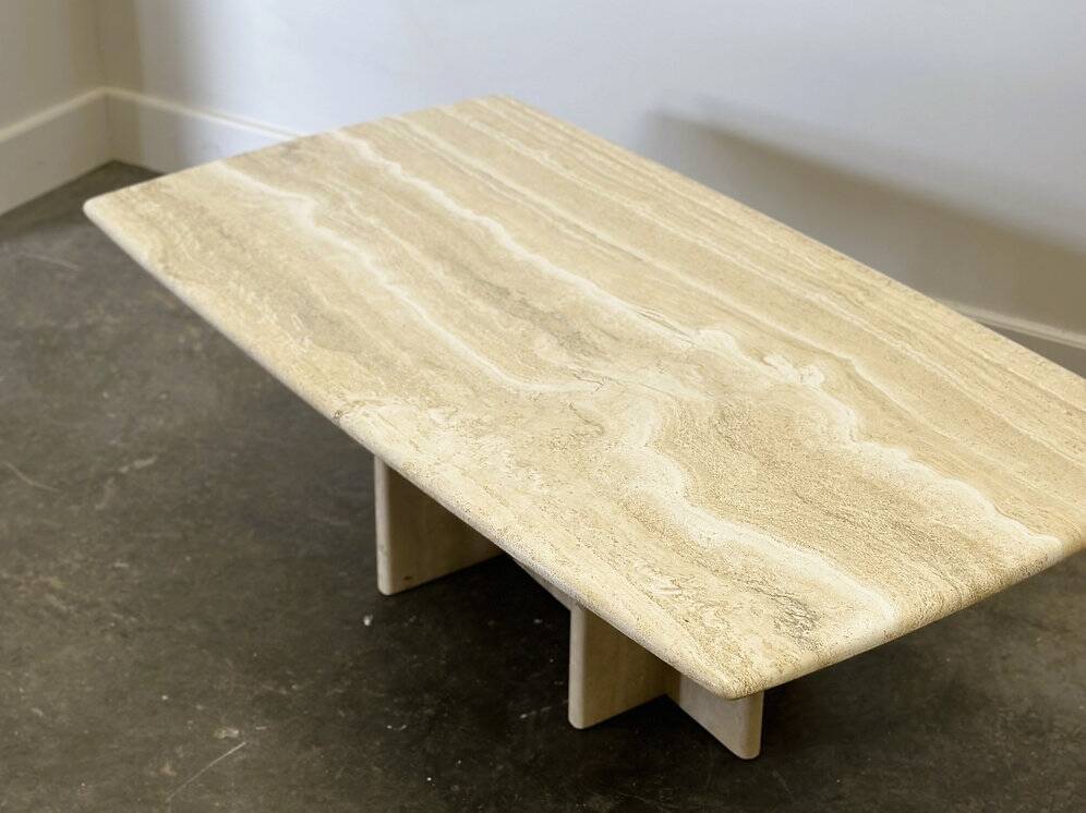 Vintage travertine marble coffee table, France 1980s