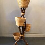 Vintage bamboo and rattan plant holder