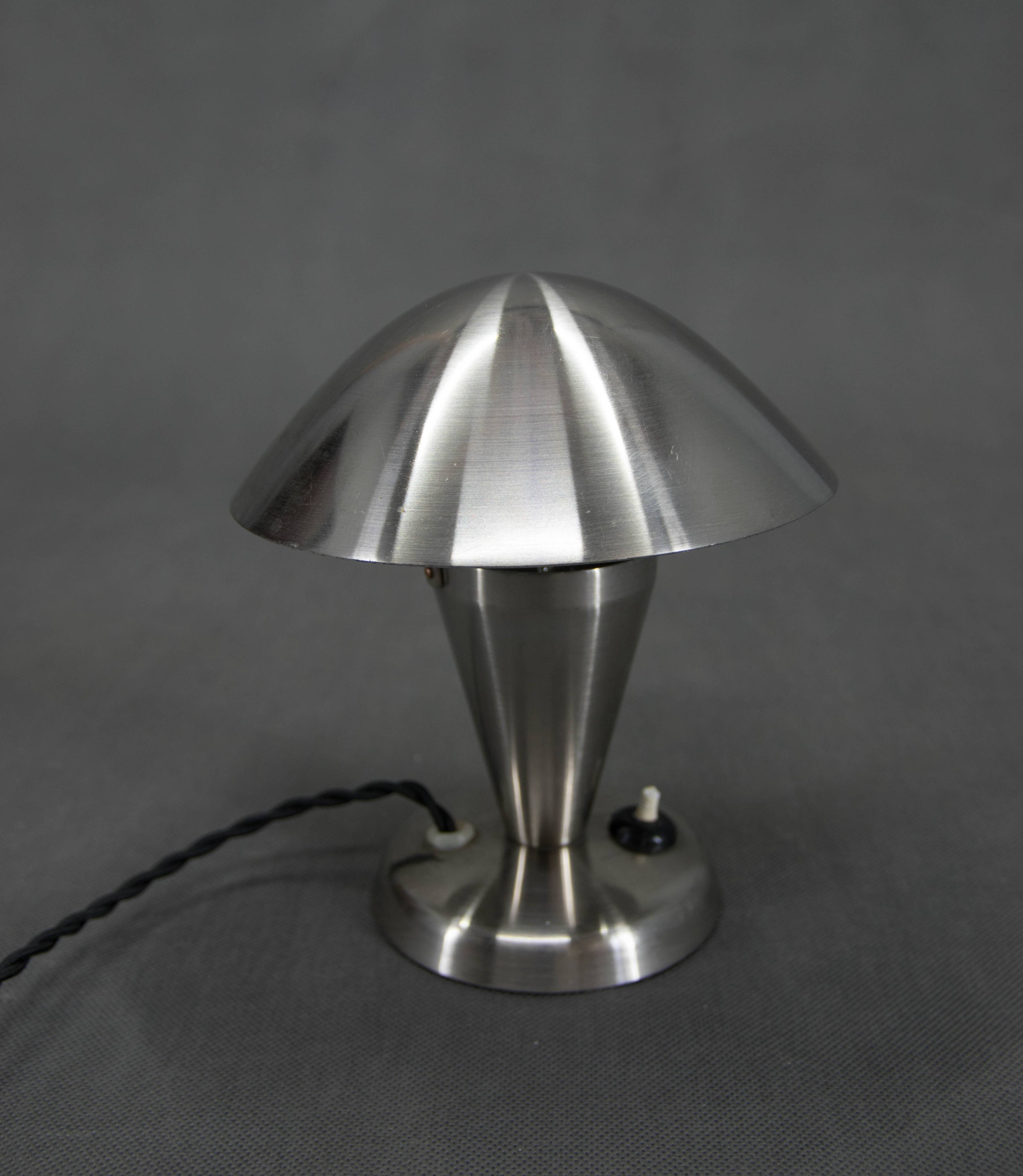 Bauhaus  Nickel "Mushroom" Table Lamp, Czechoslovakia, 1930s