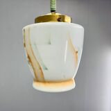 Petite suspension Art déco en laiton et verre coloré, Allemagne années 1930, restaurée