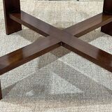 Art Deco side table in mahogany and top covered with a fabric under glass plate