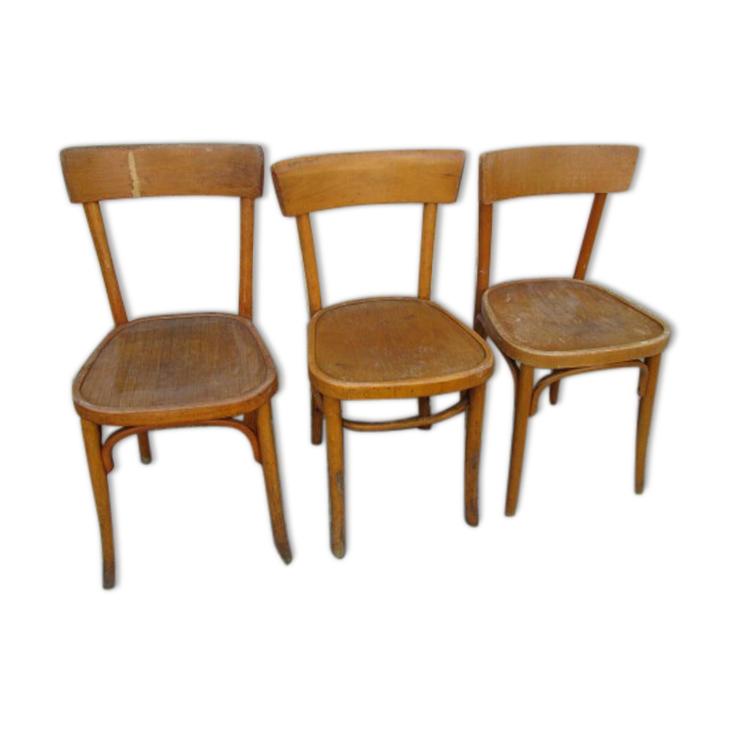 3 old wooden bistro chairs