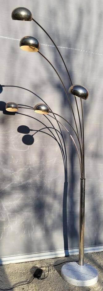 Vintage ARC floor lamp with 5 adjustable chrome arms on marble base