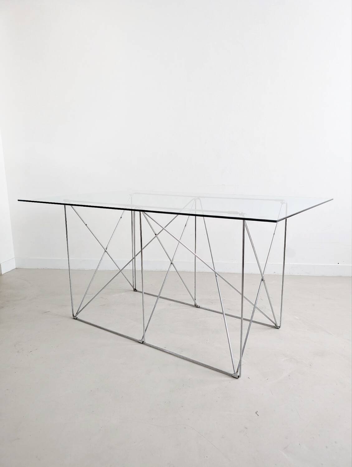 Folding steel and glass dining table by Max Sauze 1970s