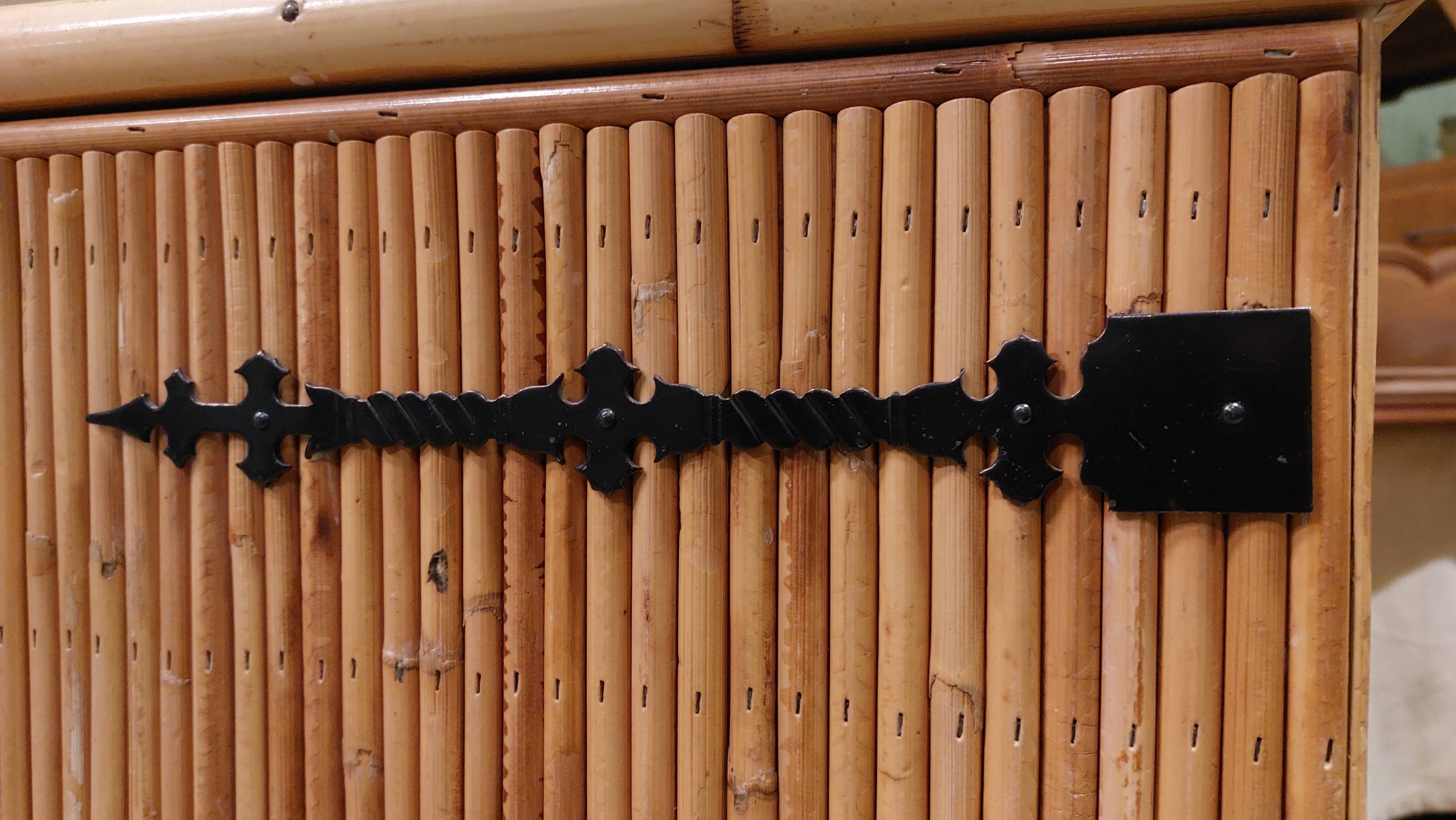 Vintage 3-door bamboo and rattan sideboard 50