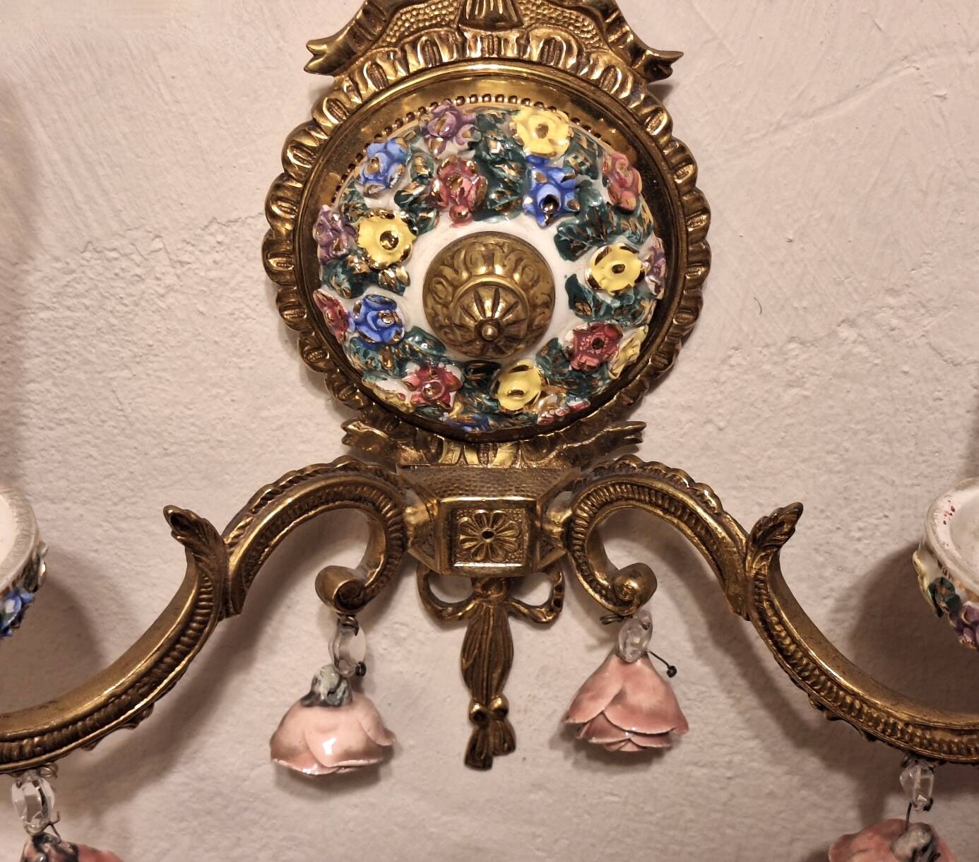 Mid century Spanish Boho ceramic and brass wall light