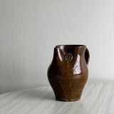 Stoneware owl pitcher, rustic tableware.