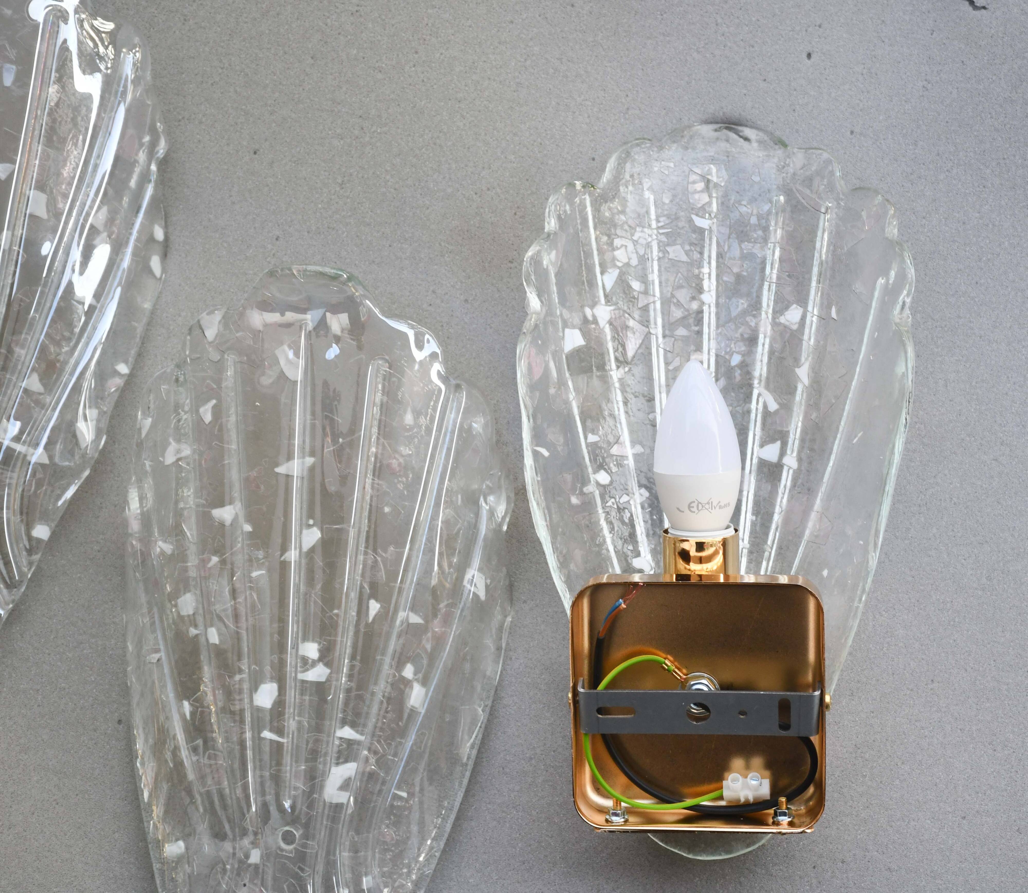 Set of 5 Vintage Italian Murano Glass Wall Lamps, Gold Plated, 1970s