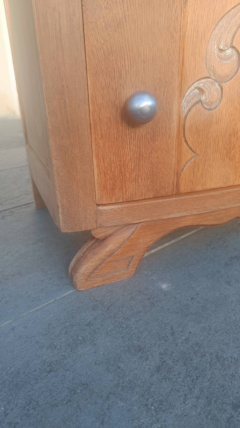 Solid oak bedside table with marble