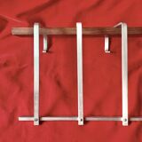 Vintage wall-mounted coat rack made of plywood and aluminum with hat rack
