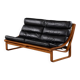 1970s Fred Lowen for Tessa Black Leather & Teak T4 Sling Sofa