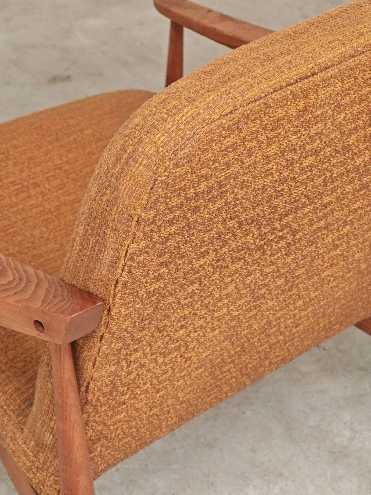Pair of Czech armchairs in mustard flecked fabric, 1960.