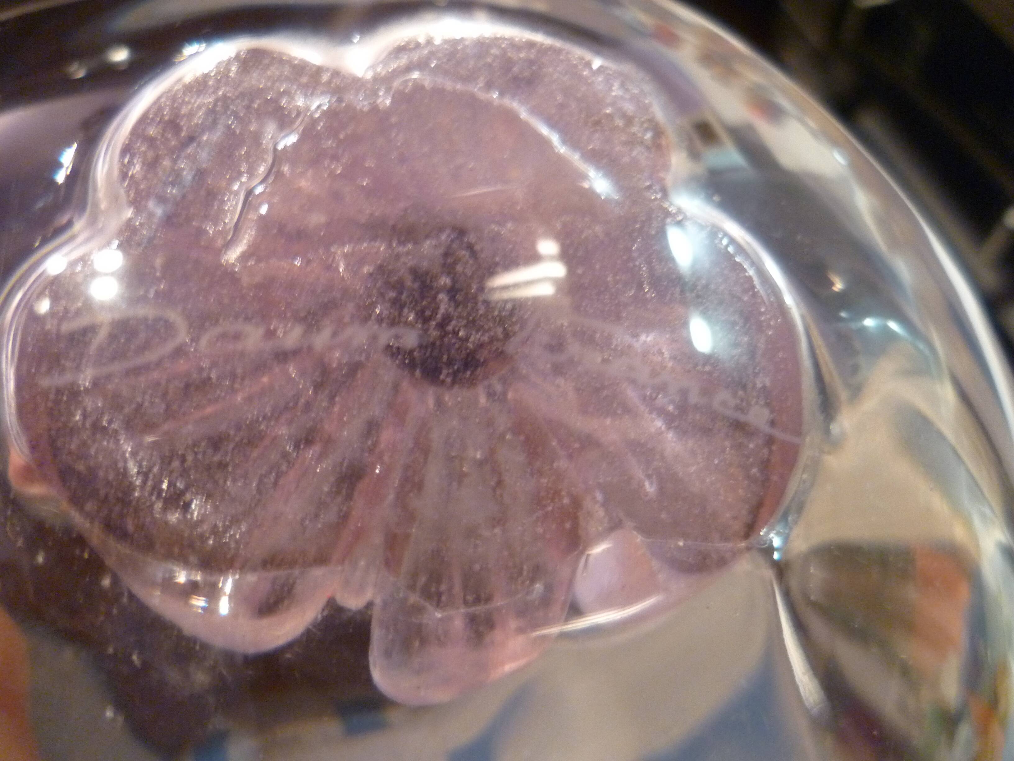 Daum france glass ashtray/pouch in glass paste signed "anemone" decor 70's